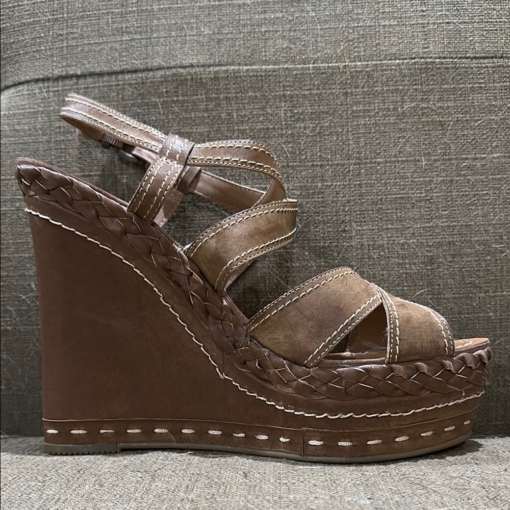 MIA Tan Wedge Sandals with Strappy Design